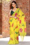 VK 4230 Yellow Colour Handwork Organza Printed Sarees Wholesale Price In Surat